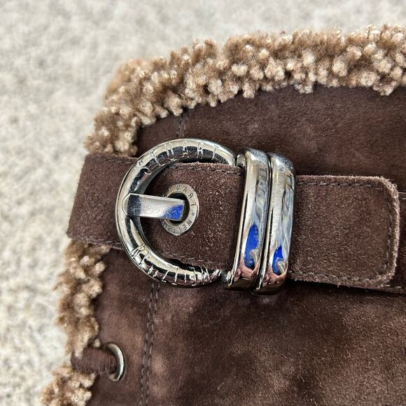 Stuart Weitzman Womens Brown Suede Boots Size 6.5 Fur Lined Buckle Winter - Picture 2 of 10